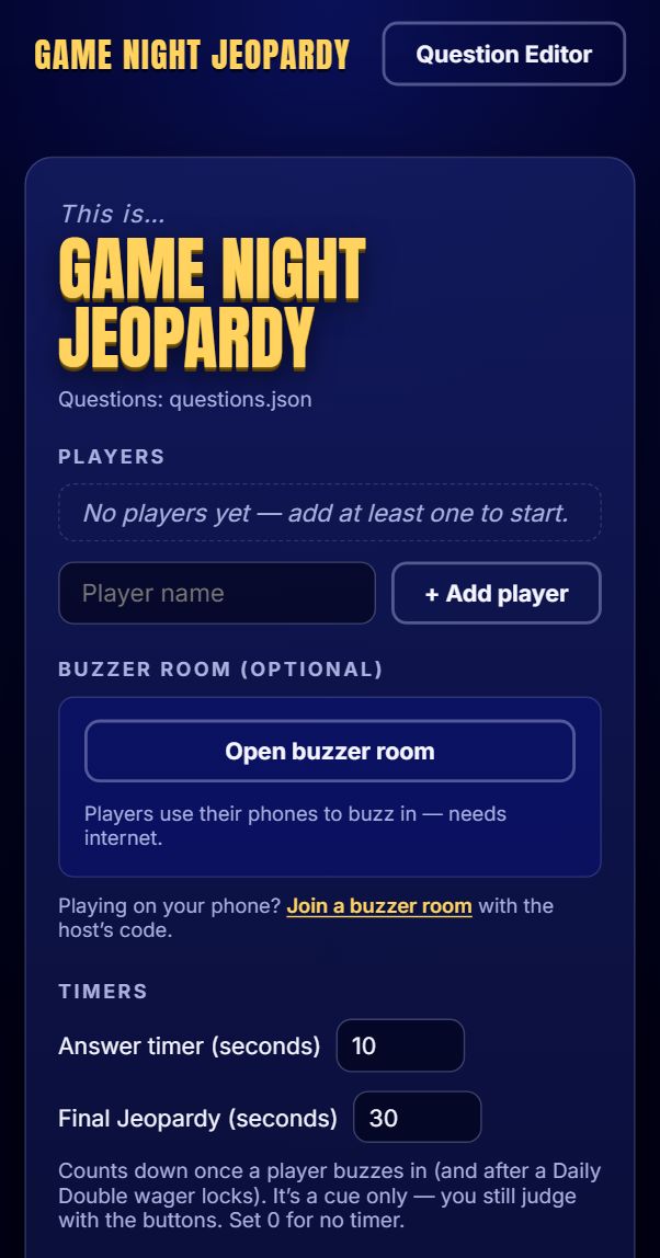Game Night Jeopardy start screen