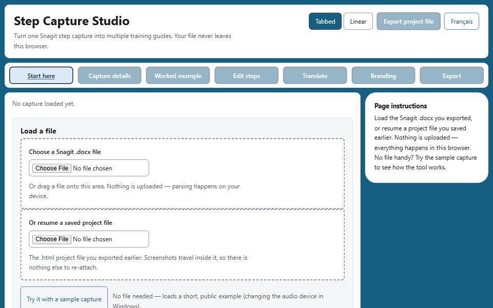 Step Capture Studio landing page